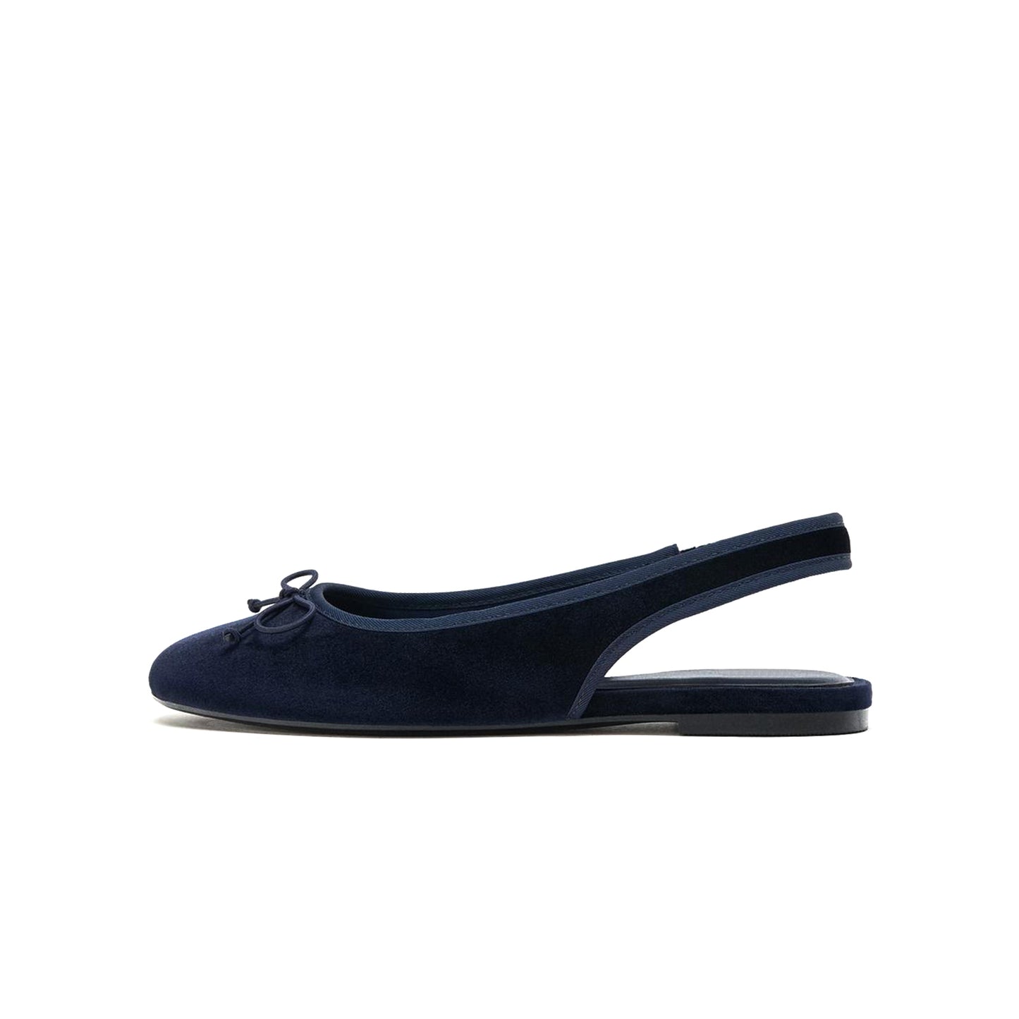Dark Blue Velvet Round-Toe Front Bow Slingback Flats