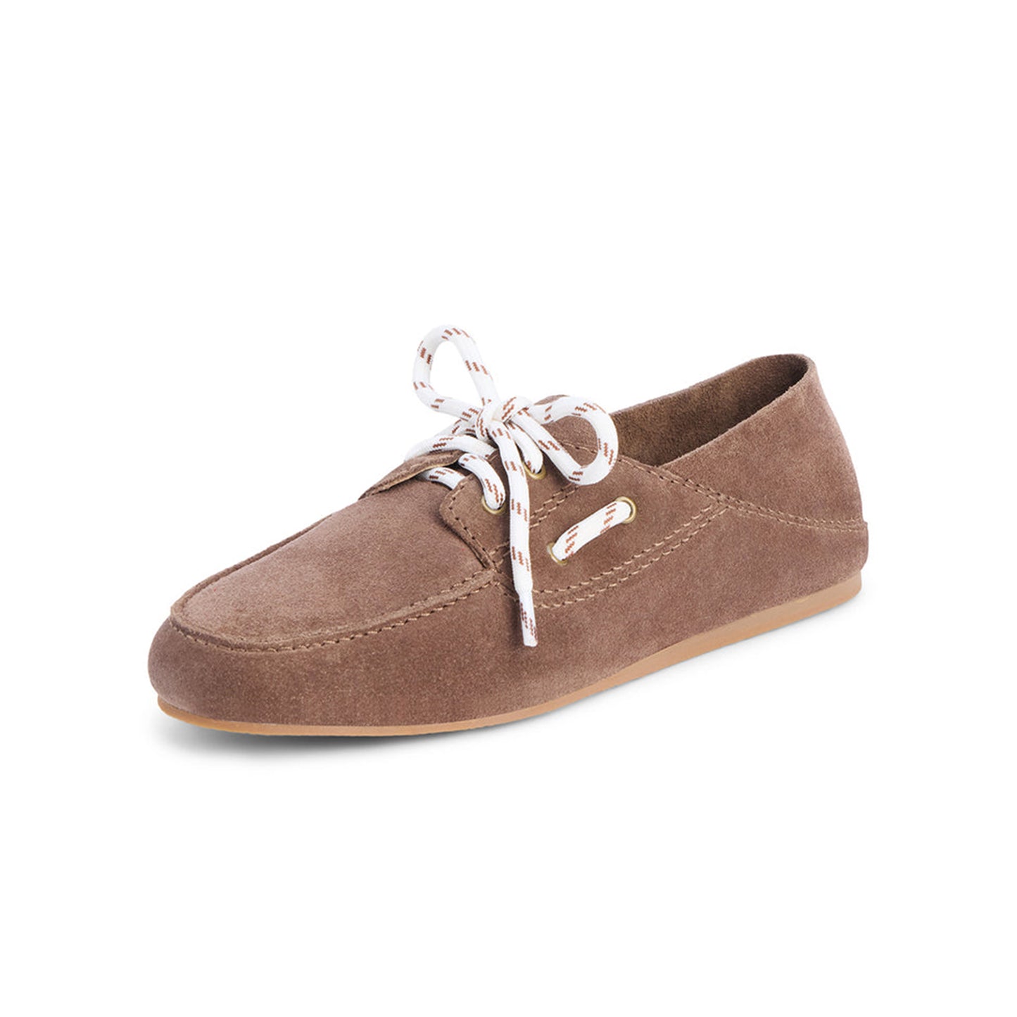 Taupe Cow Suede Round-Toe Lace-Up Boat Shoes Flats