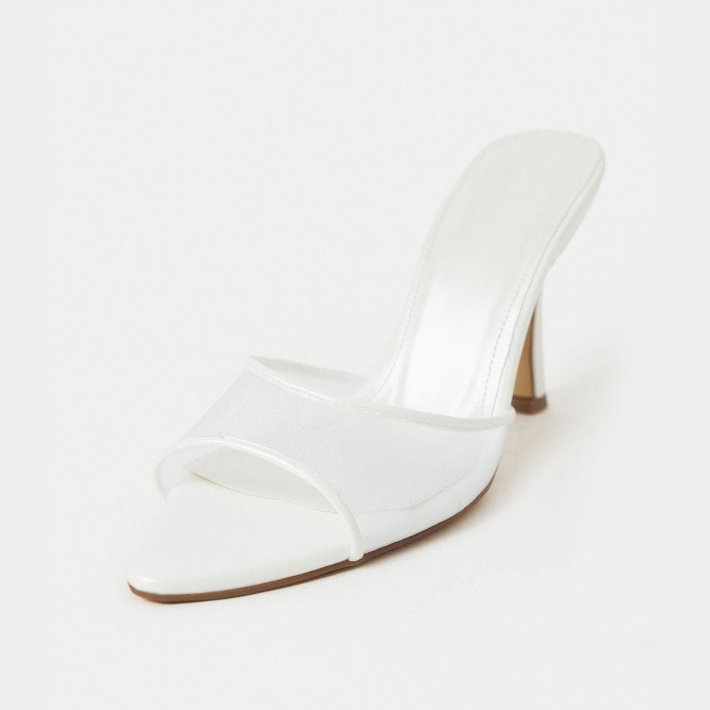 White Mesh And Vegan Leather Pointed-Toe Backless Classic High Heels