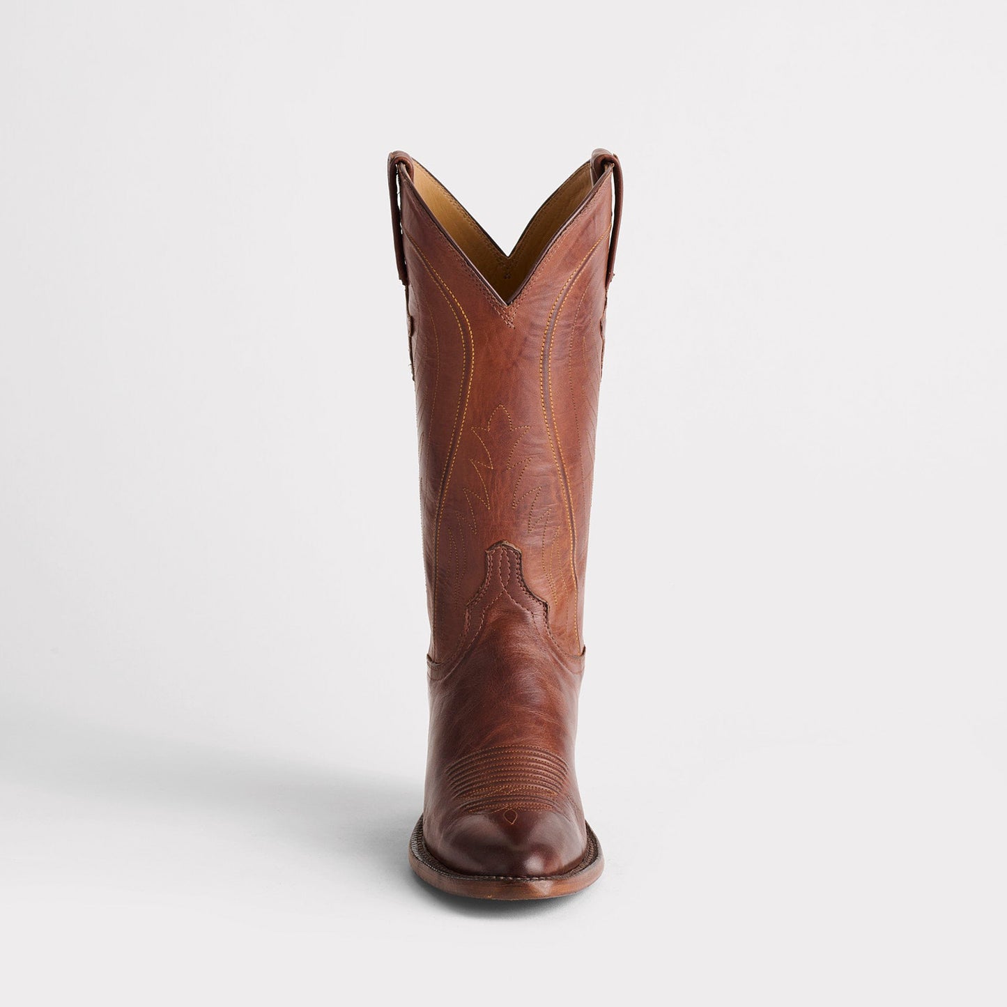 Tan Round-Toe Simple Mid Calf Chic Classic Cowgirl Boots