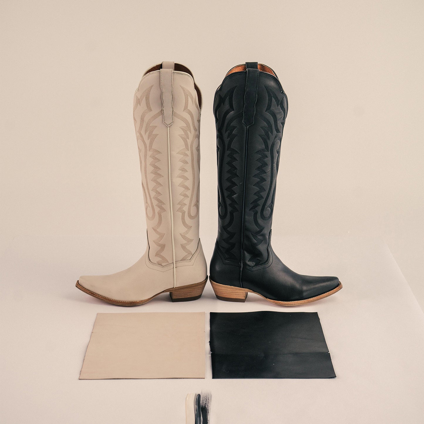 Black Snip-Toe Grace Embroidery Half-Zip Knee High Cowgirl Boots