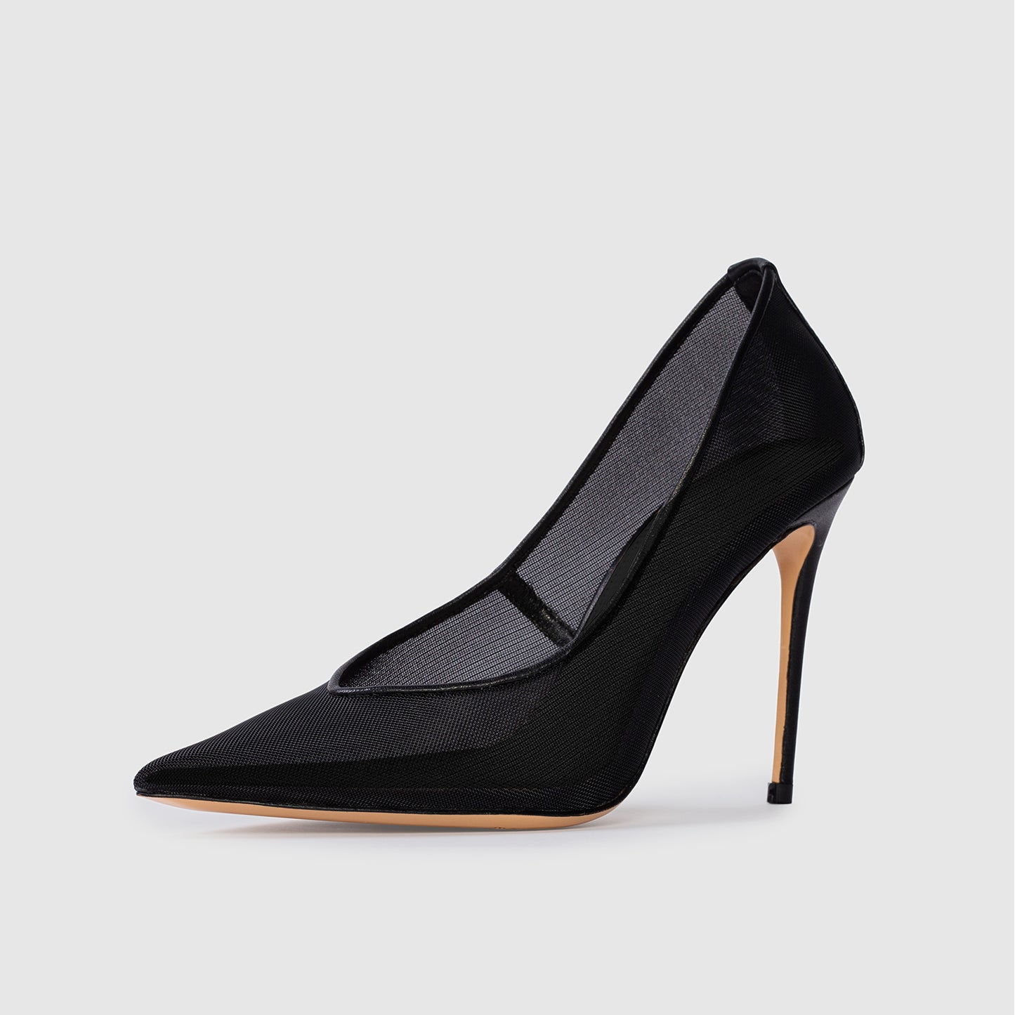 Black Mesh Pointed-Toe Classic Backless High Heels