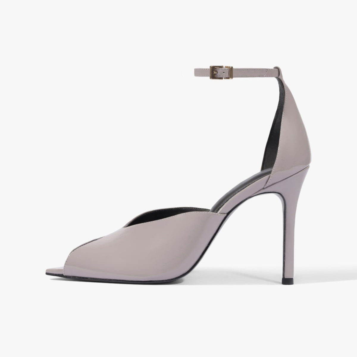 Patent Gray Peep Pointed-Toe Chic Ankle Strap Slip-On High Heels