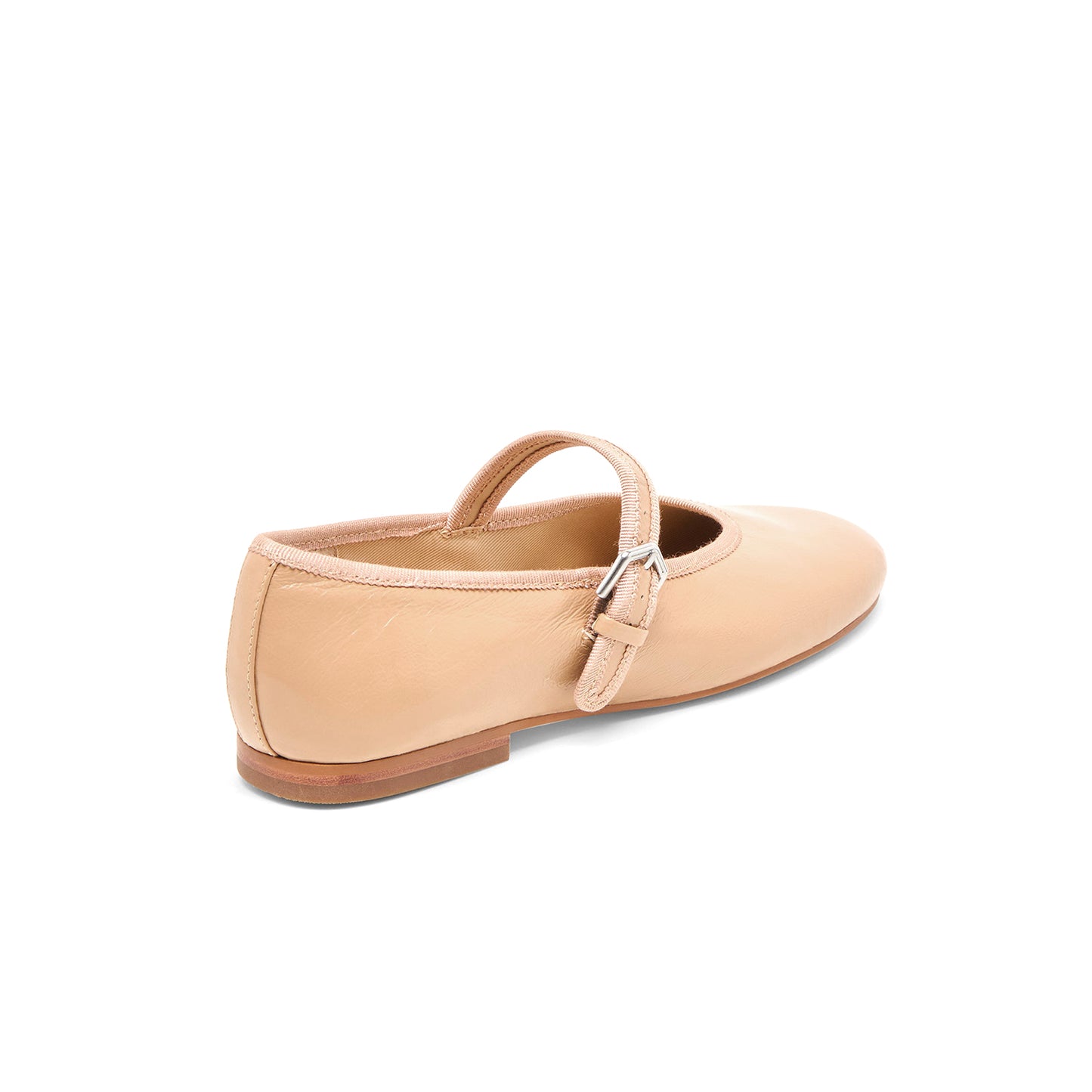 Light Tan Vegan Leather Round-Toe Bridge Strap Ballet Flats