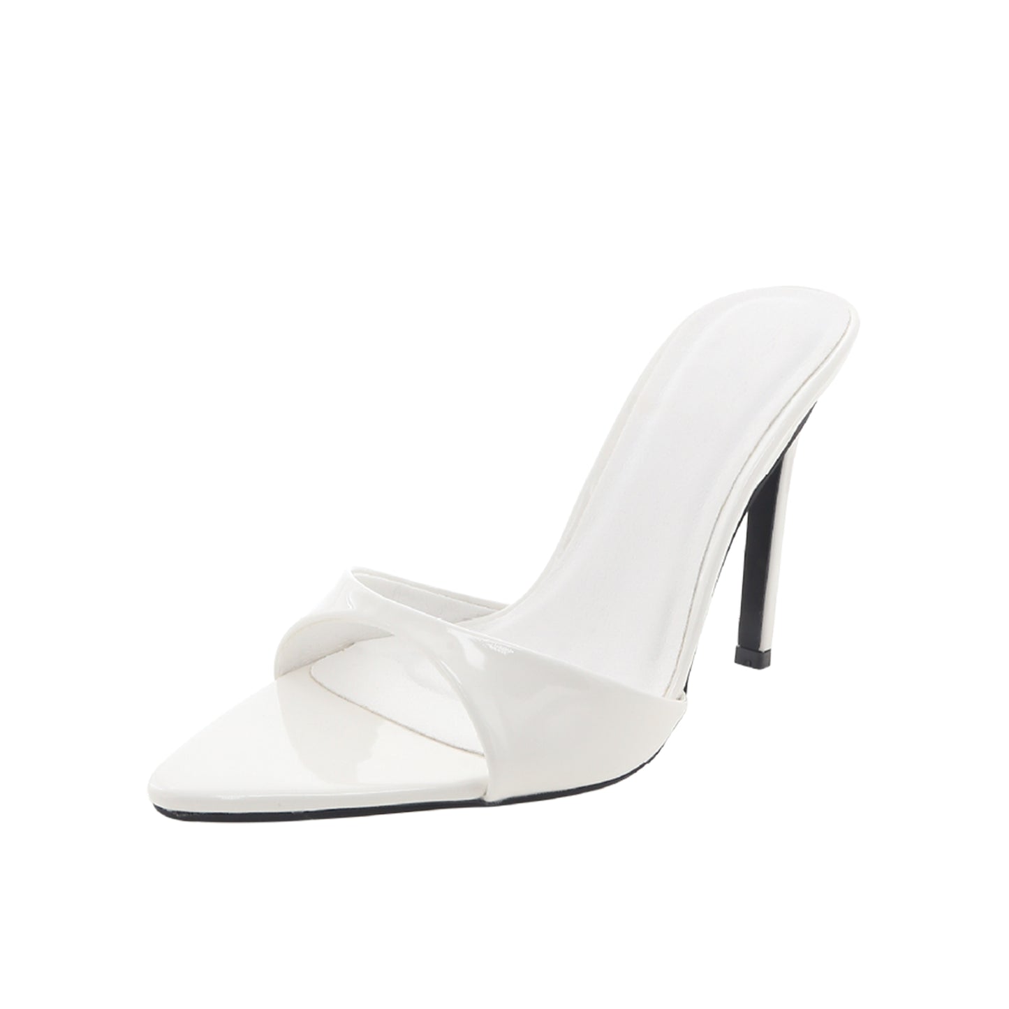 Patent White Open Pointed-Toe Slip-On Classic Backless High Heels