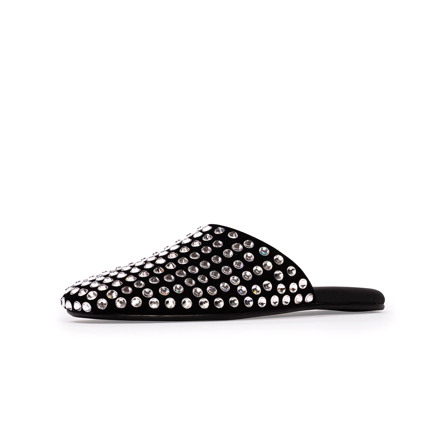 Black Faux Suede Round-Toe Embellished  Slip-on Backless Ballet Flats