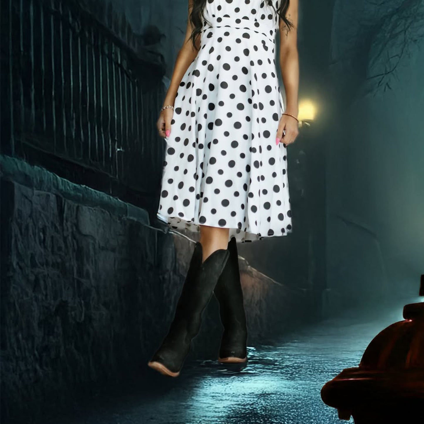 Black Faux Suede Snip-Toe Classic Simple Mid Calf Cowgirl Boots