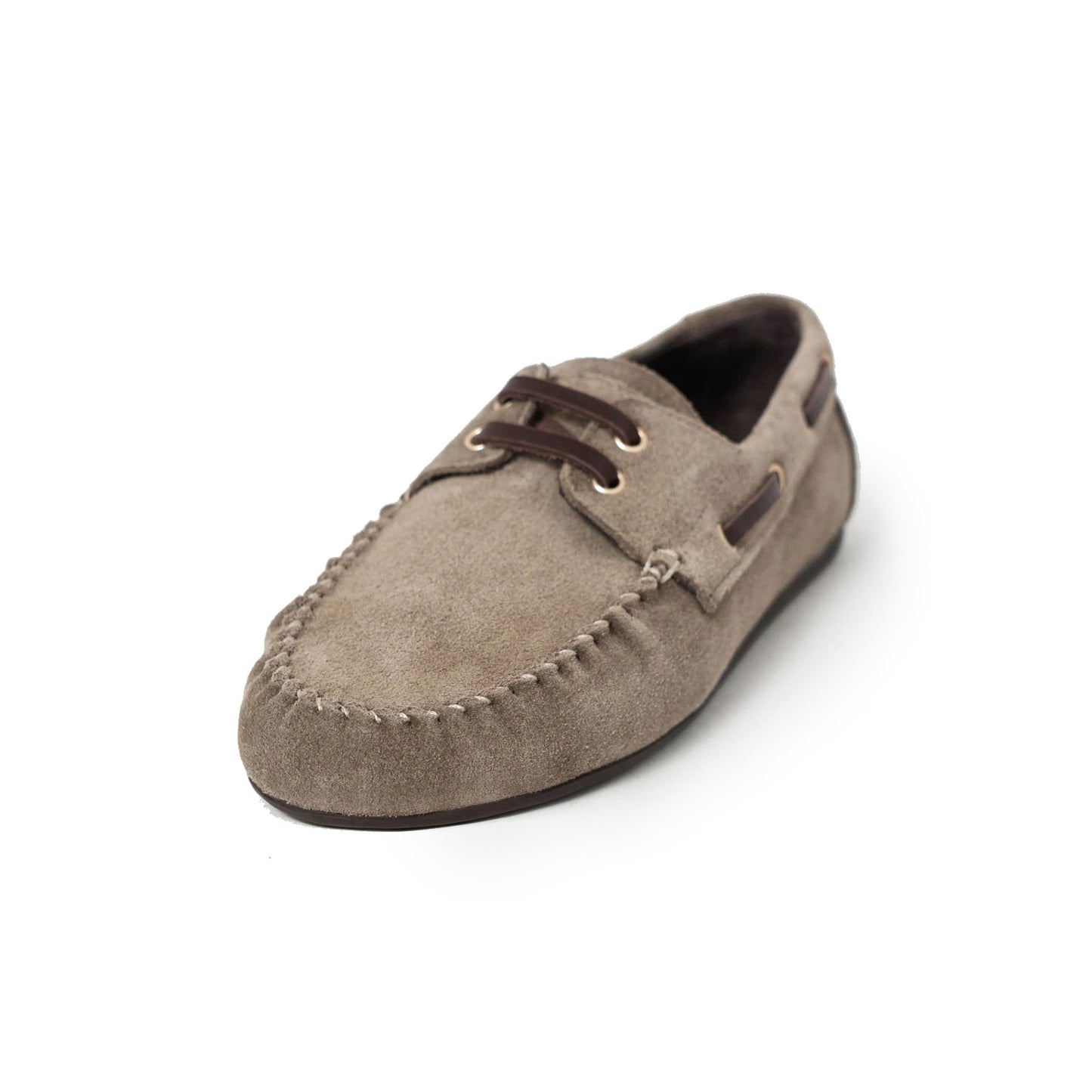 Taupe Cow Suede Round-Toe Laces Classic Loafers Flats
