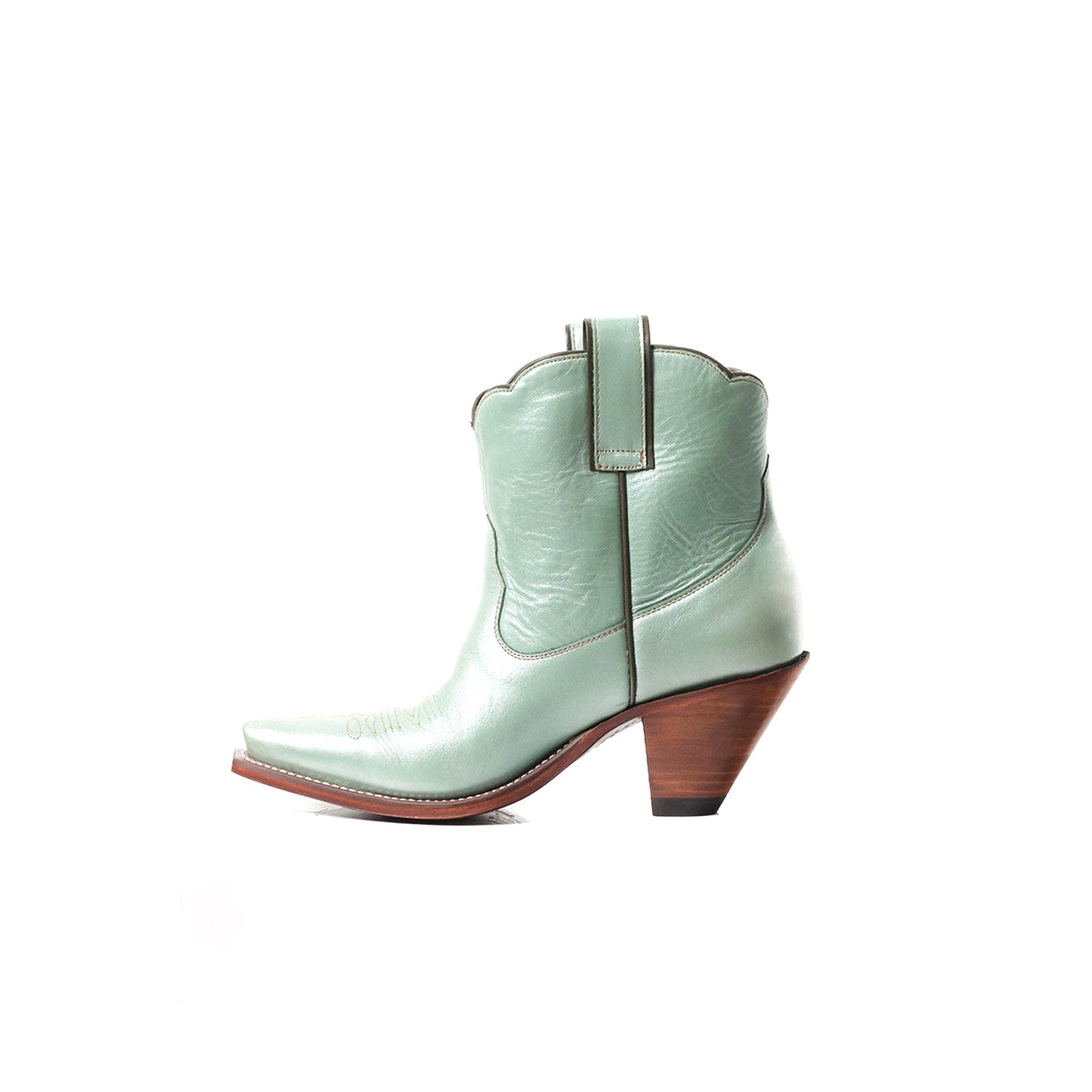 Metallic Green Snip-Toe Flowers Embroidery Ankle Cowgirl Boots