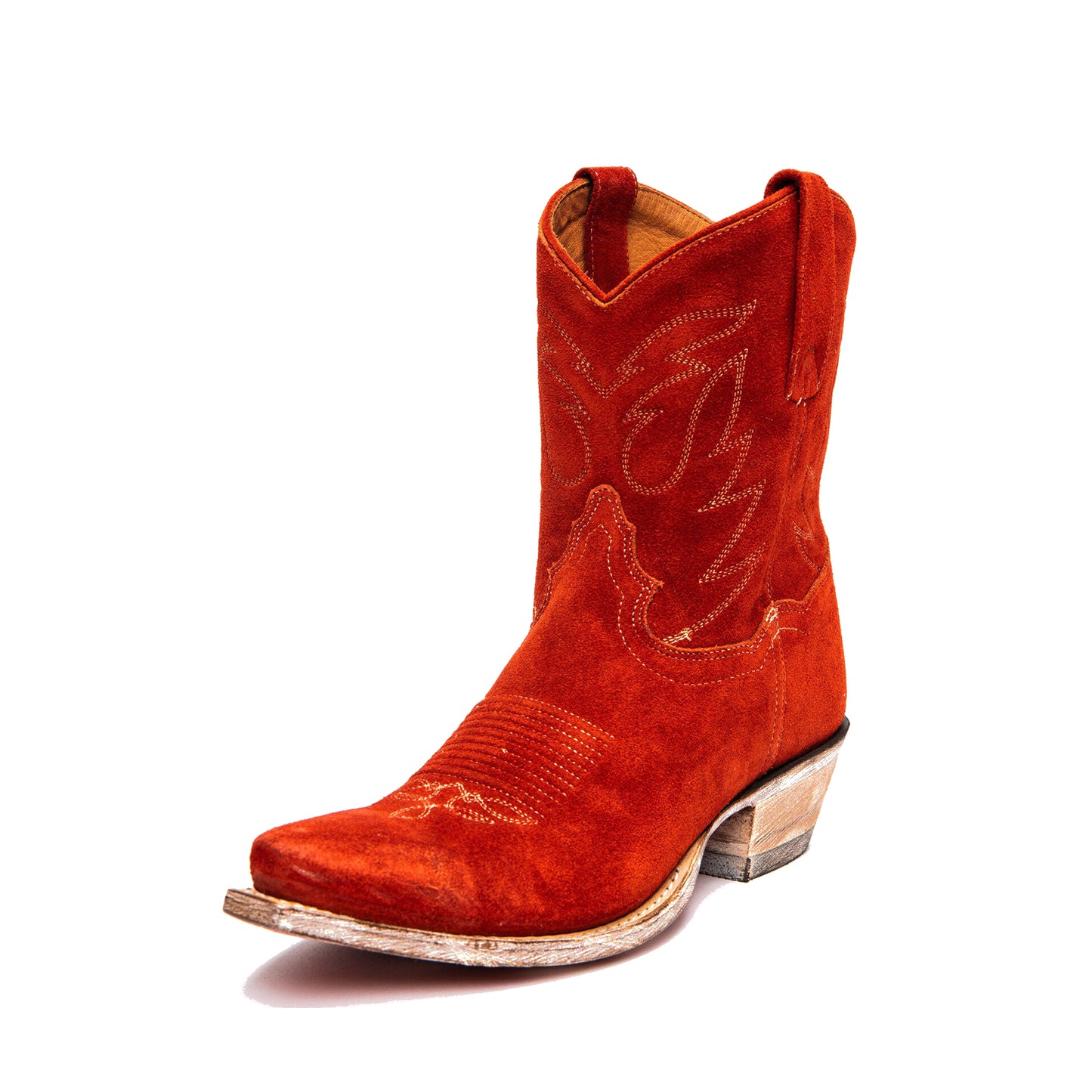 Red Faux Suede Snip-Toe Chic Embroidery Ankle Cowgirl Boots