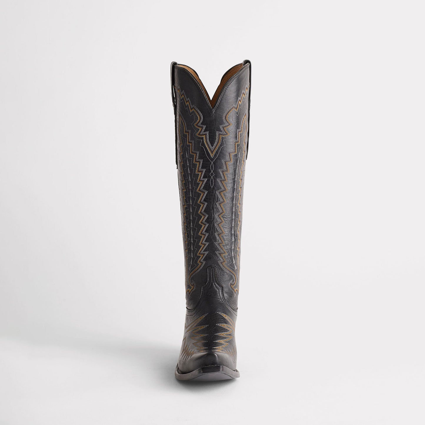 Black Snip-Toe Western Embroidery Wide Calf Chic Knee High Cowgirl Boots