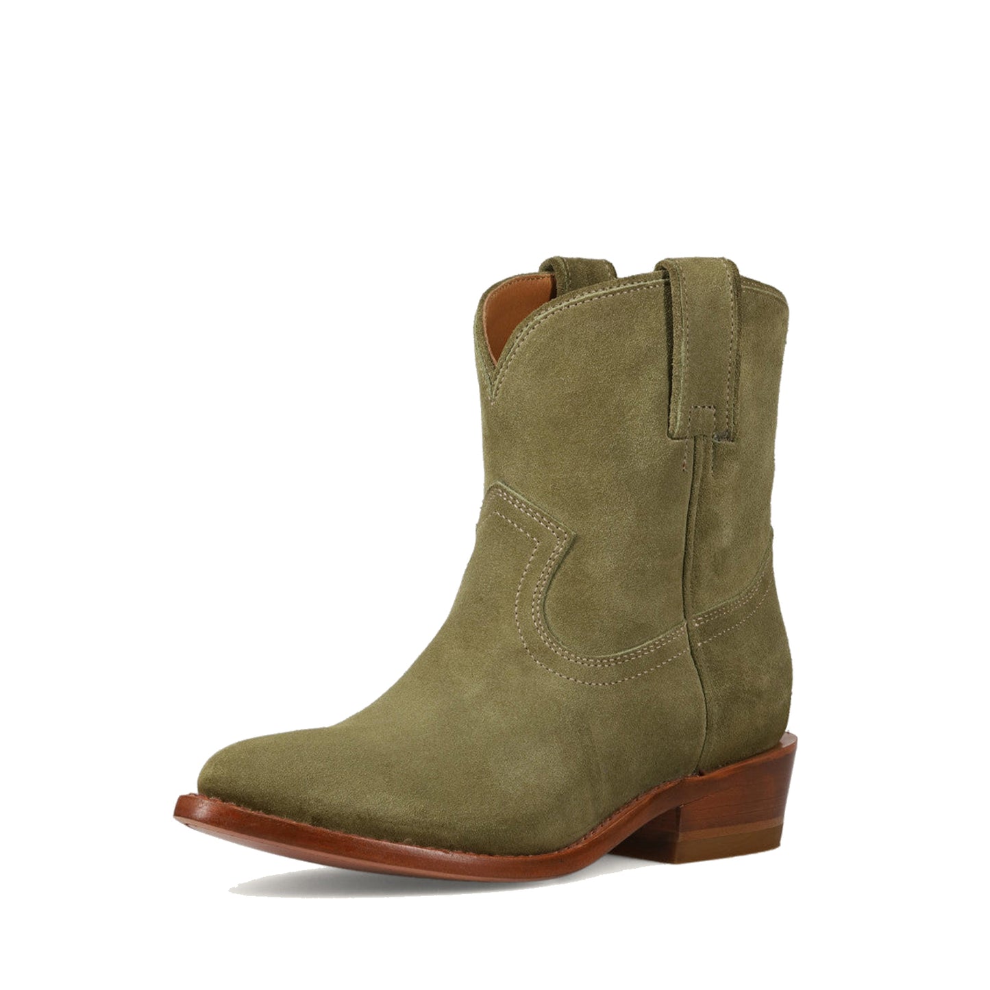 Jade Green Faux Suede Round-Toe Simple Slip-On Ankle Cowgirl Boots
