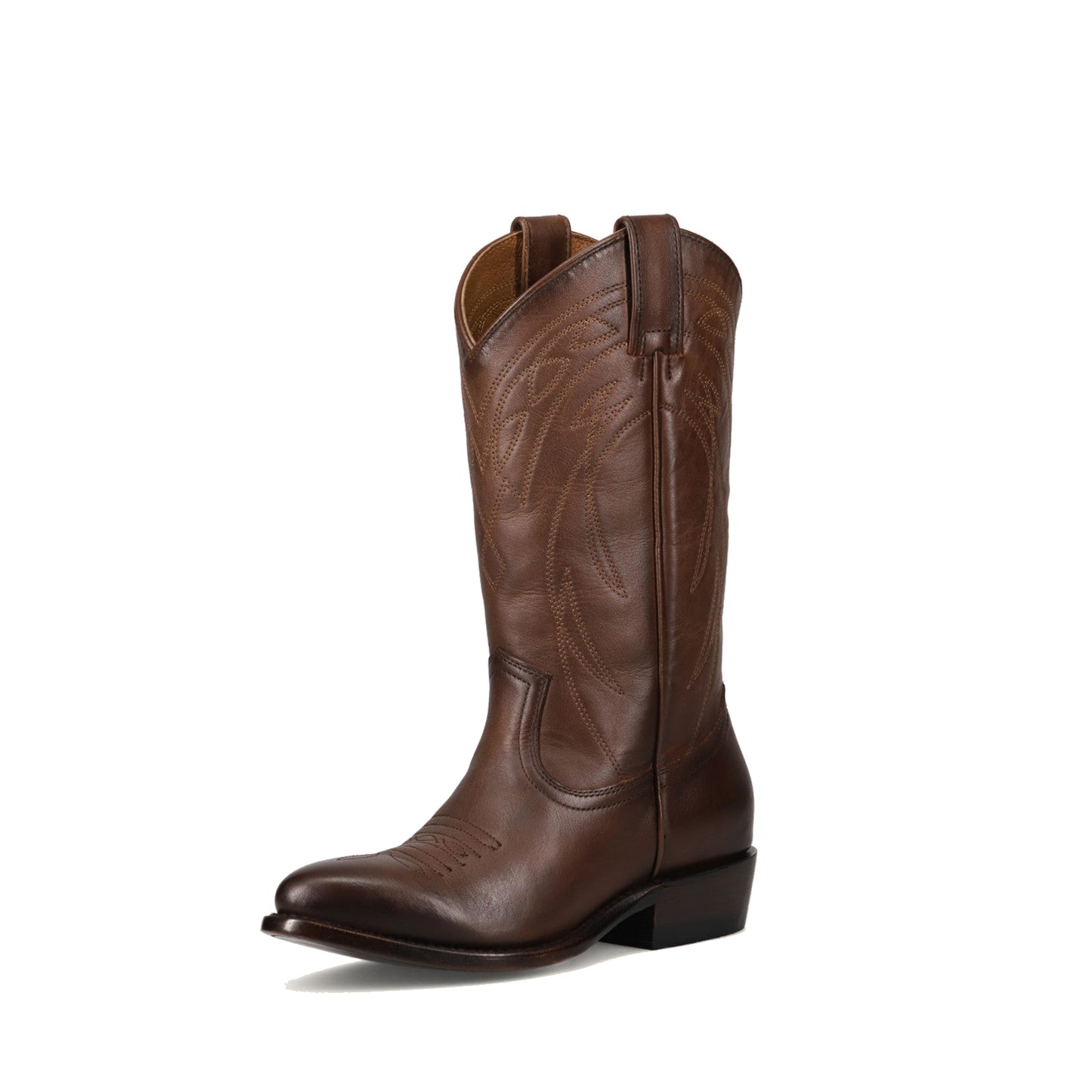 Dark Brown Almond-Toe Chic Embroidery Western Mid Calf Cowgirl Boots