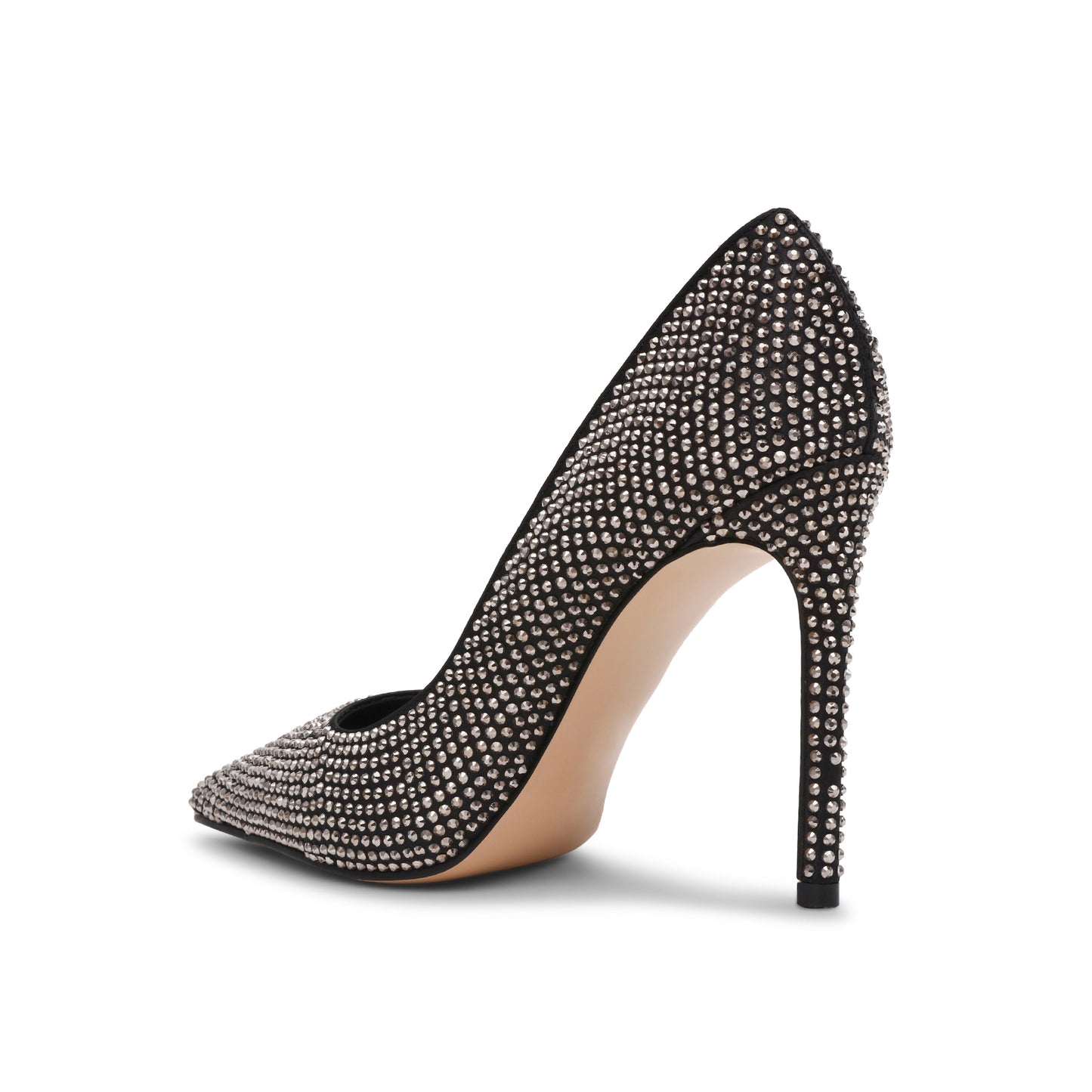 Black Satin Full Rhinestones Pointed-Toe Classic Slingback High Heels