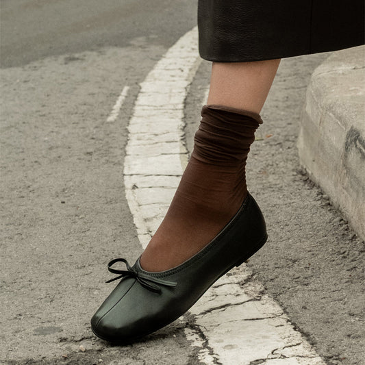 Black Square-Toe Classic Front Bow Slip-On Ballet Flats