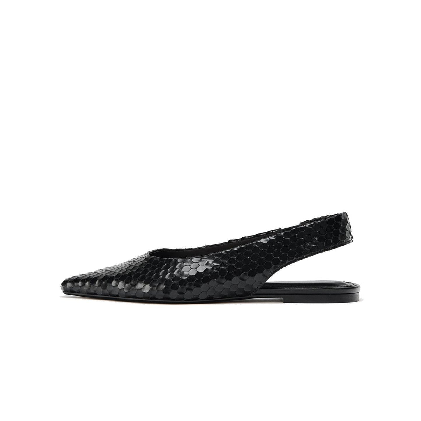 Black Snakeskin Print Pointed-Toe Chic Slingback Flats