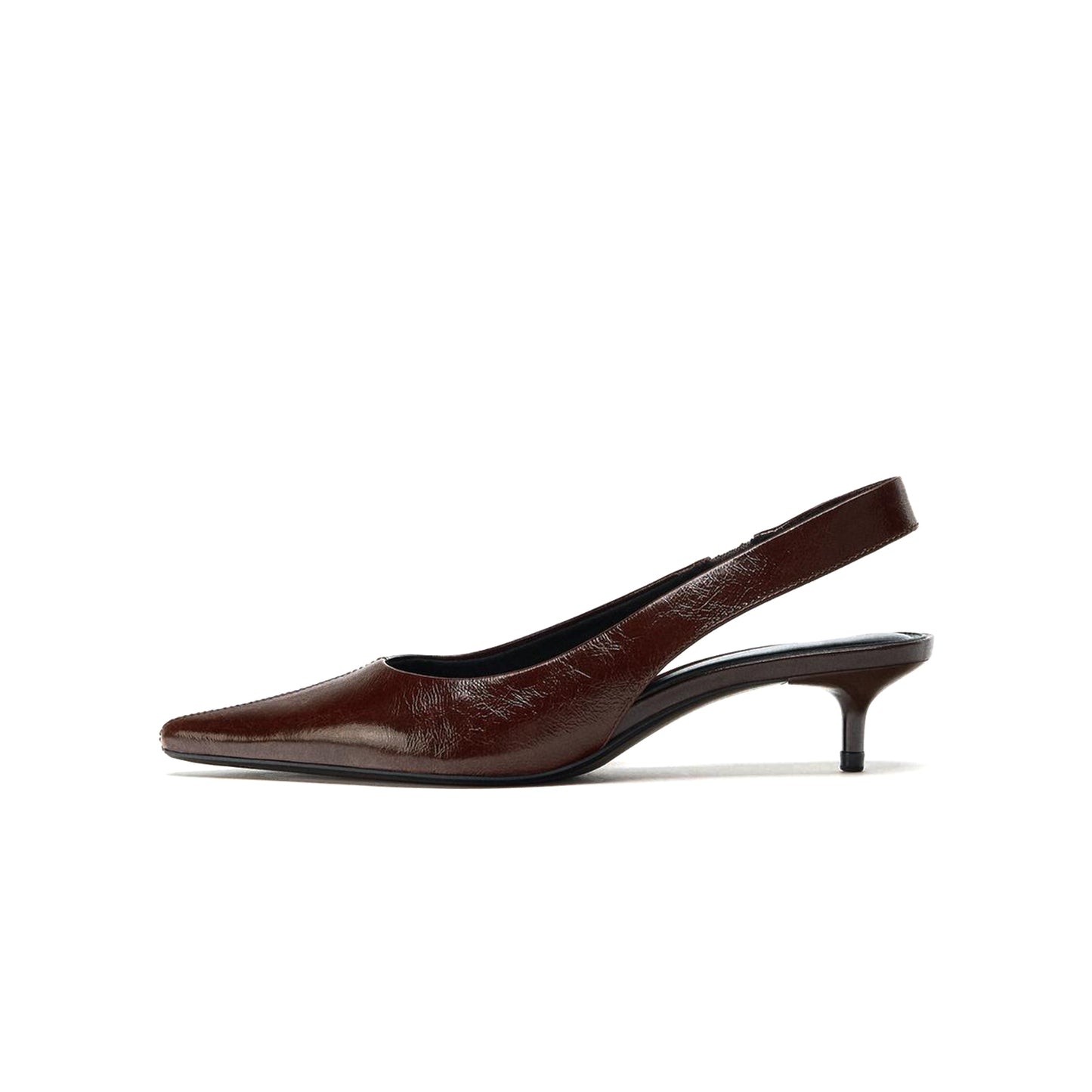 Burgundy Pointed-Toe Simple Elastic Slingback Kitten Heels