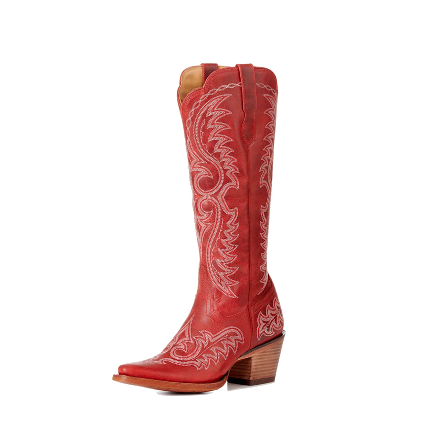 Dark Red Snip-Toe Chic Embroidery Half-Zip Knee High Cowgirl Boots