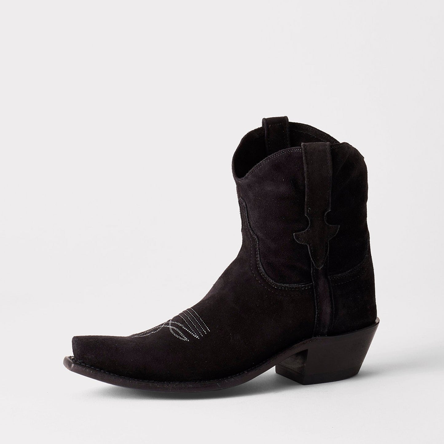 Black Faux Suede Snip-Toe Western Ankle Simple Cowgirl Boots