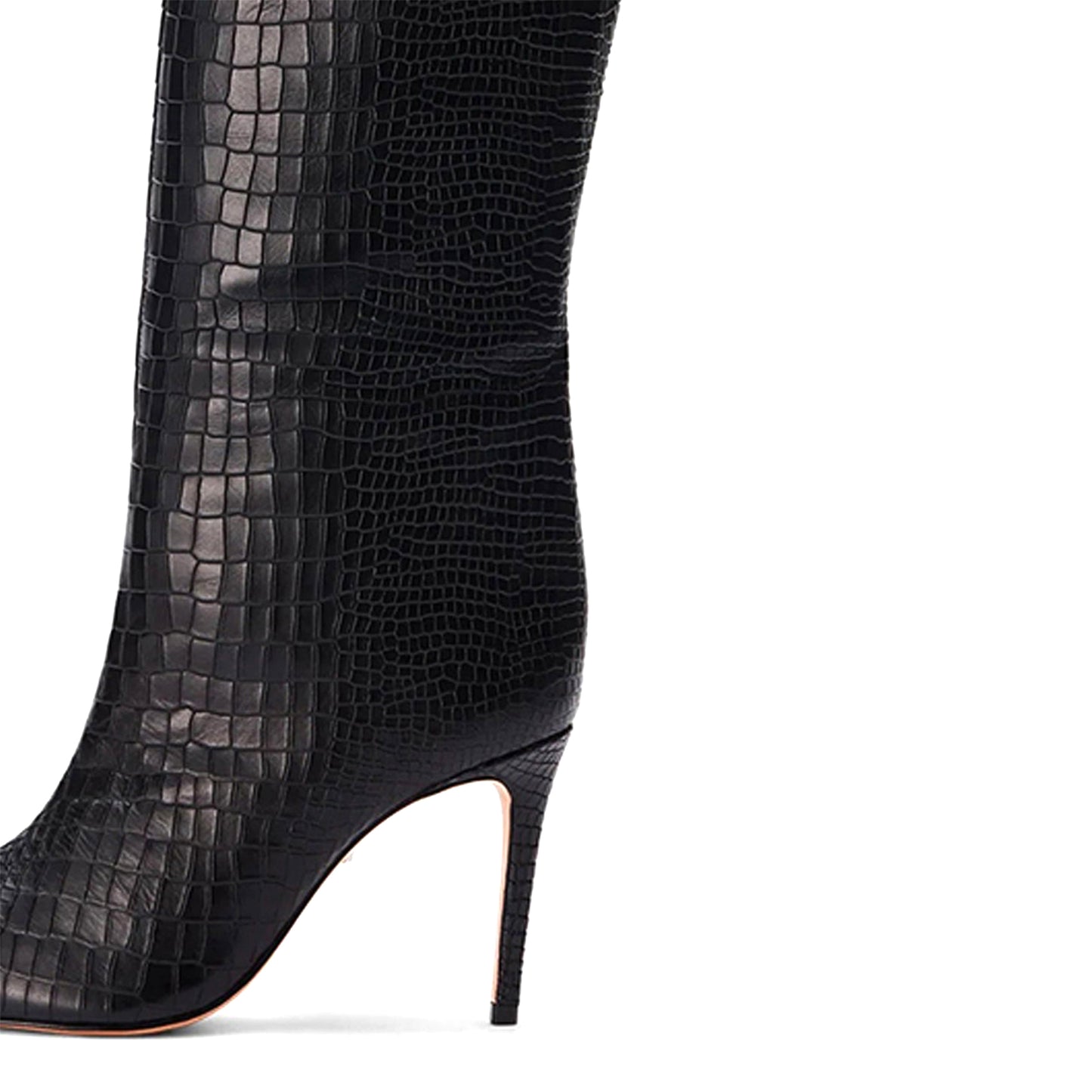 Black Crocodile Print Pointed-Toe Simple Wide Calf Knee High Stiletto Boots