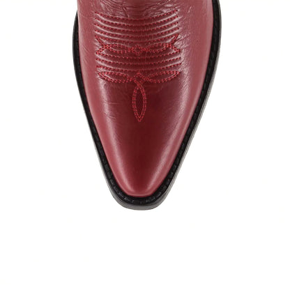 Red Snip-Toe Embroidery Western Mid Calf Cowgirl Boots