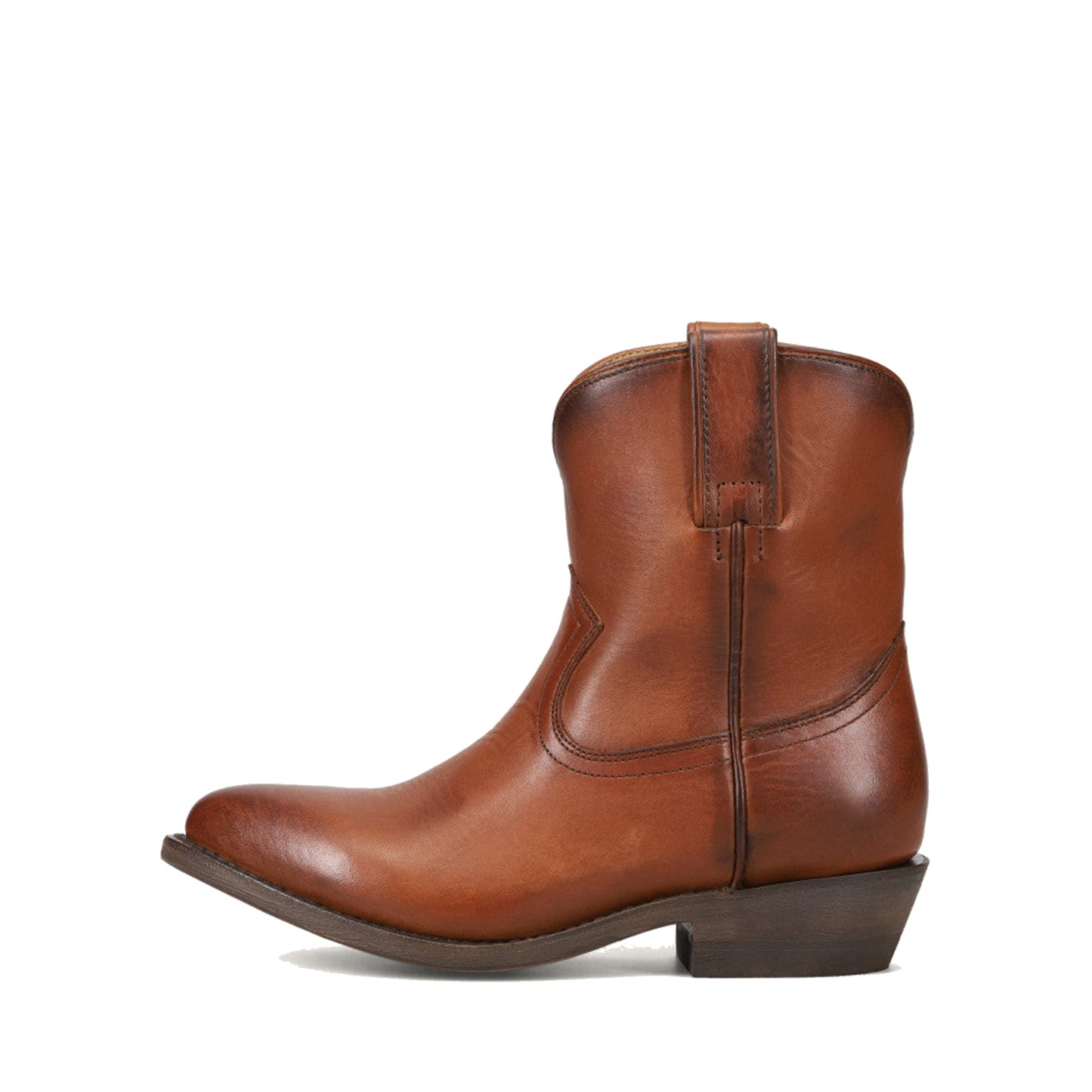 Cognac Round-Toe Simple Slip-On Ankle Cowgirl Boots