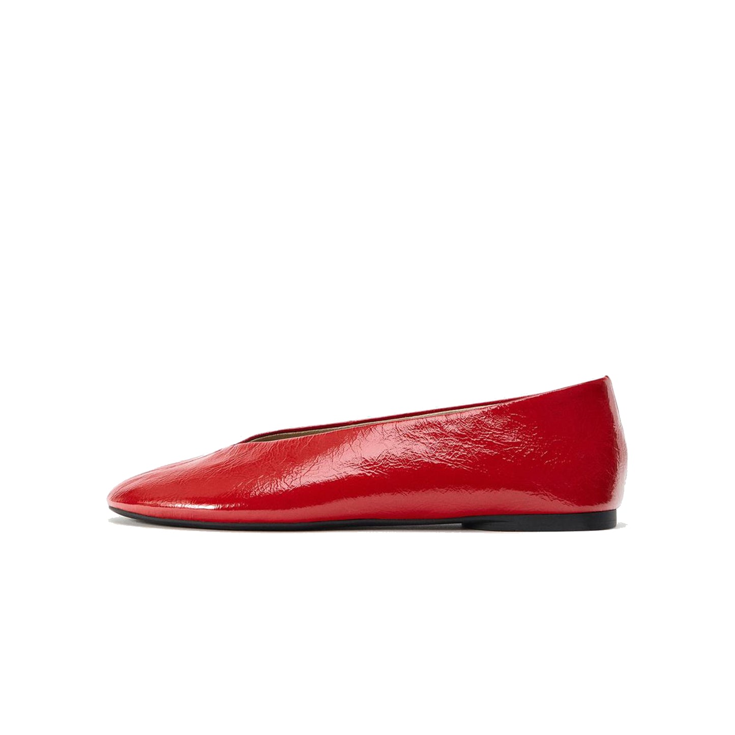 Patent Red Round-Toe V-Neckline Ballet Flats