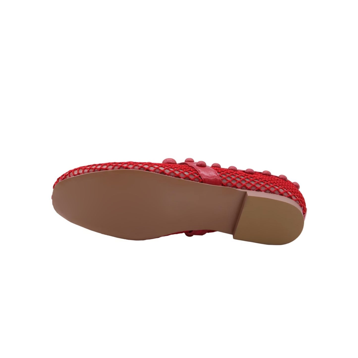 Red Mesh Square-Toe Studs And Mary Jane Ballet Flats
