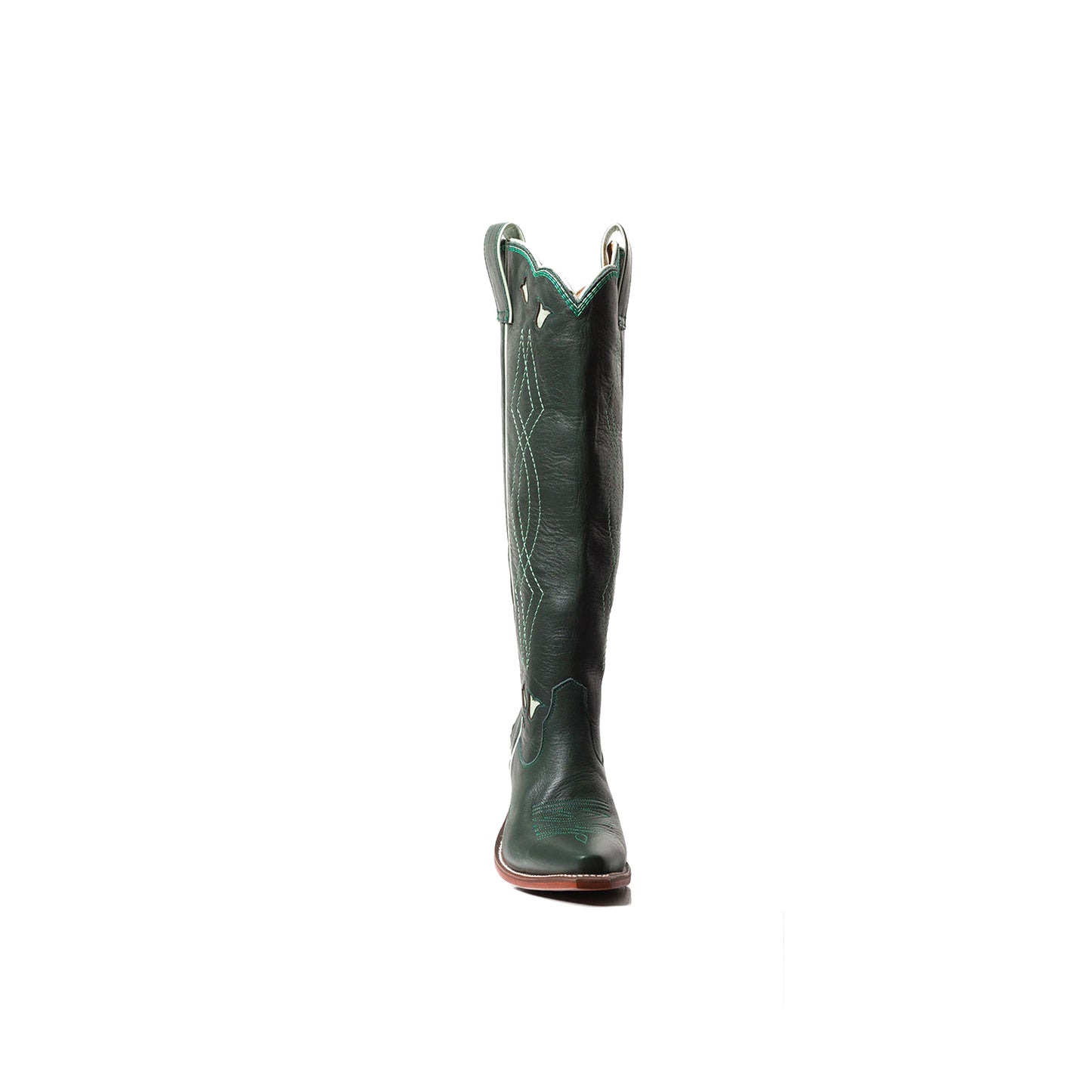 Dark Green Snip-Toe Tulip Inlay Embroidery Wide Calf Knee High Cowgirl Boots