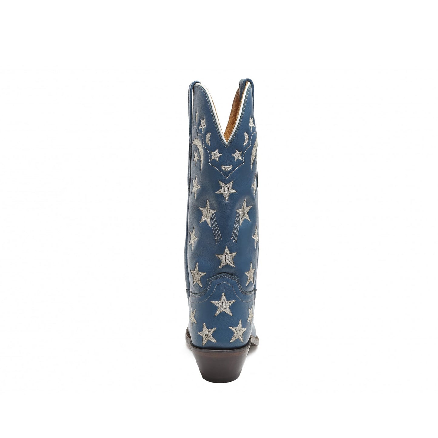 Blue Snip-Toe Stars And Moons Embroidery Mid Calf Cowgirl Boots