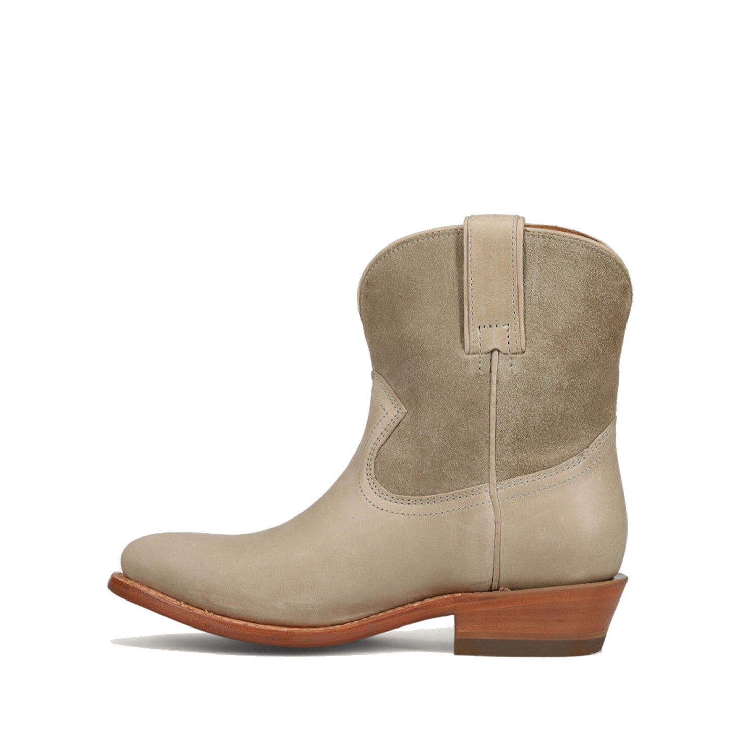 Light Khaki Round-Toe Simple Slip-On Ankle Cowgirl Boots