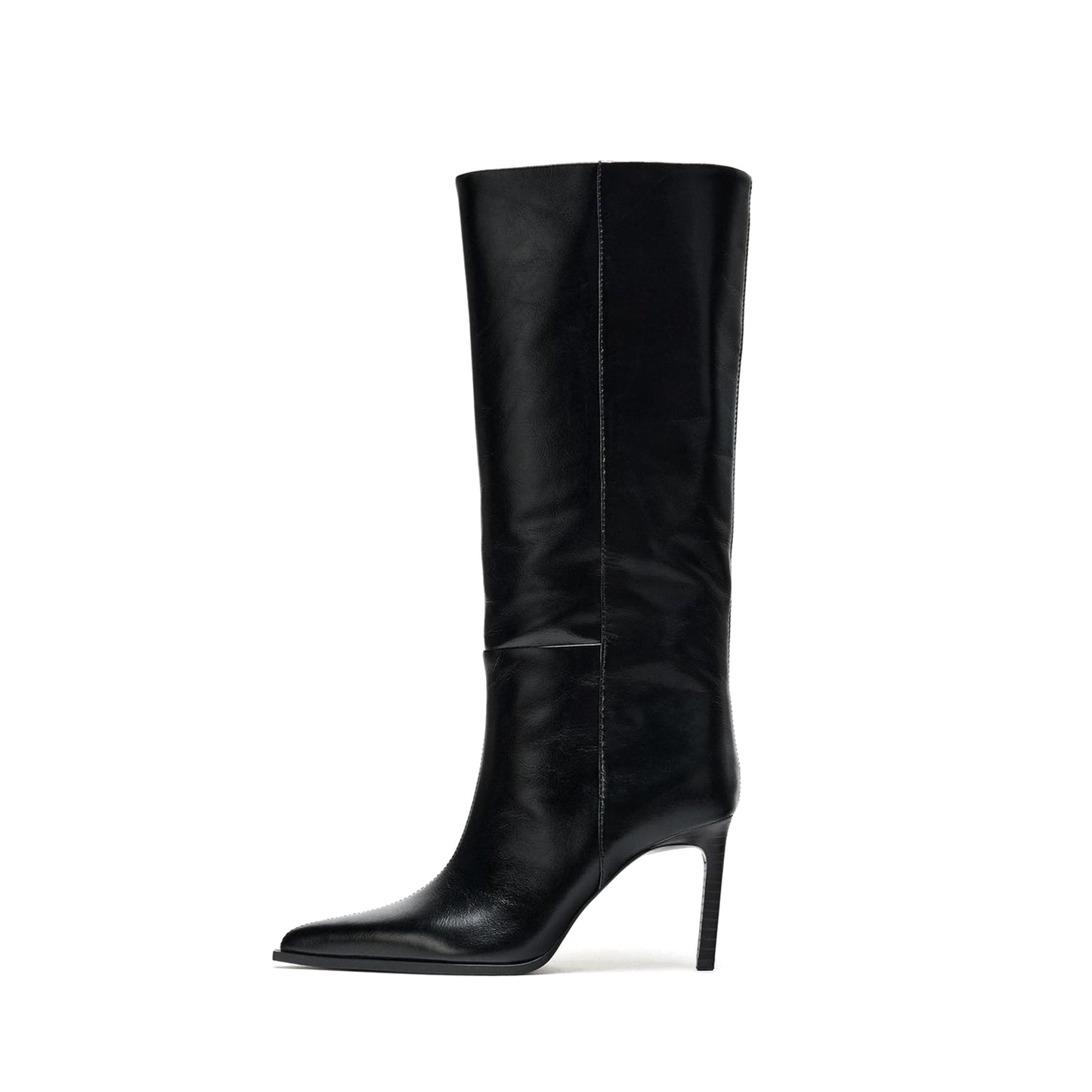 Black Pointed-Toe Simple Wide Calf Chic Knee High Stiletto Boots