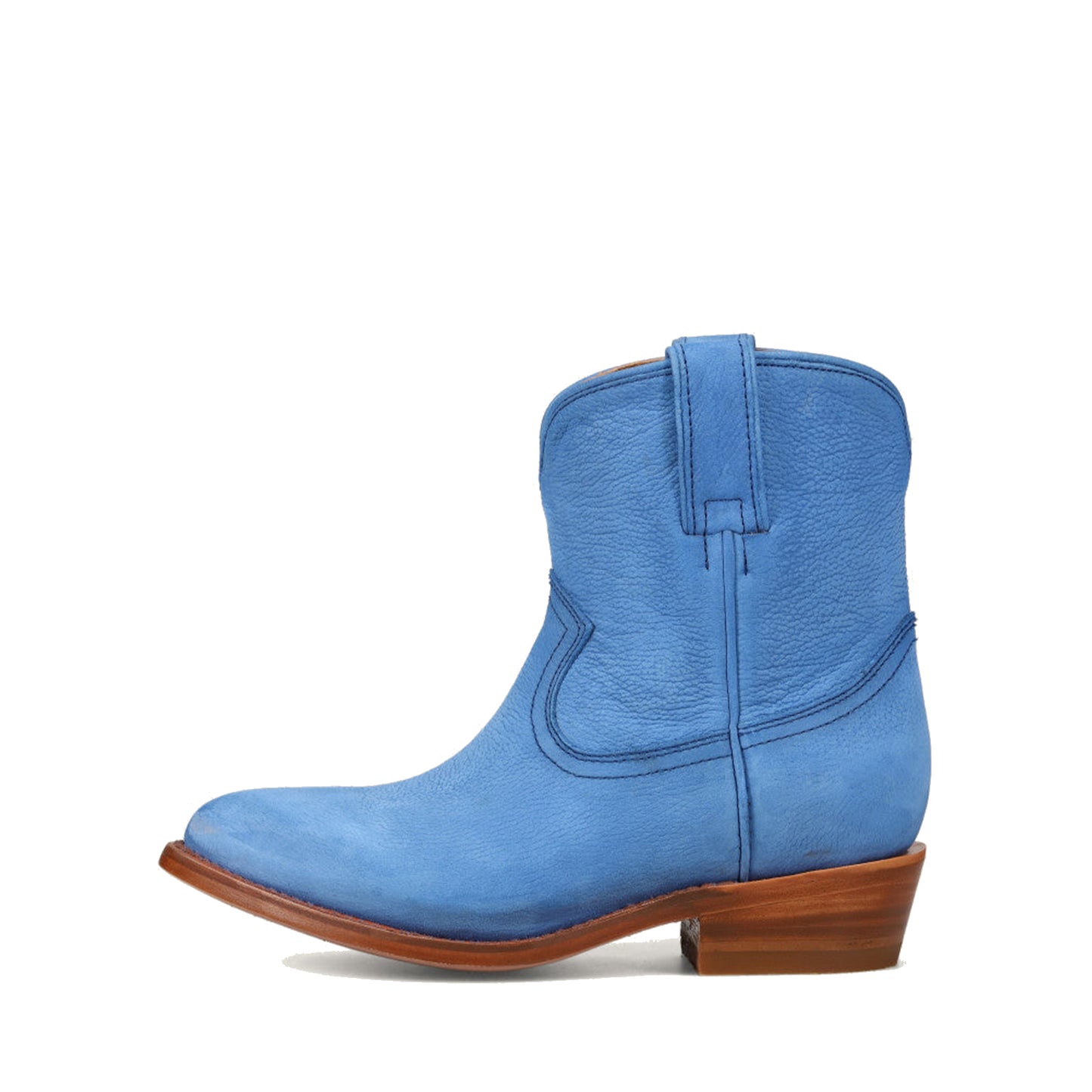 Blue Round-Toe Simple Slip-On Ankle Cowgirl Boots