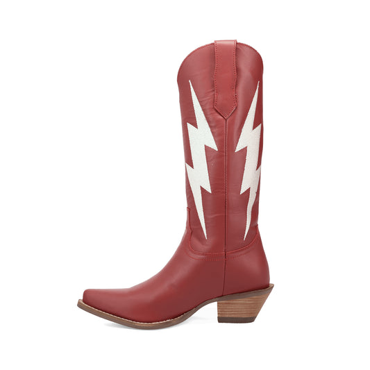 Red Snip-Toe Lightning Embroidery Mid Calf Classic Cowgirl Boots
