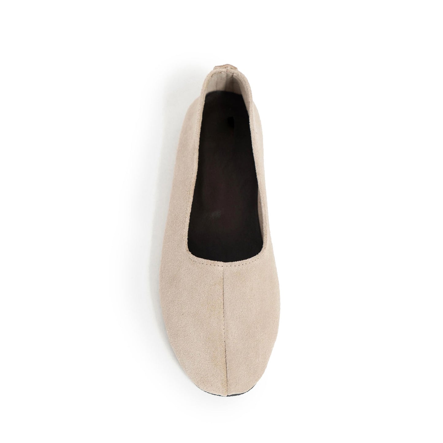 Beige Cow Suede Round-Toe Slip-On Classic Ballet Flats