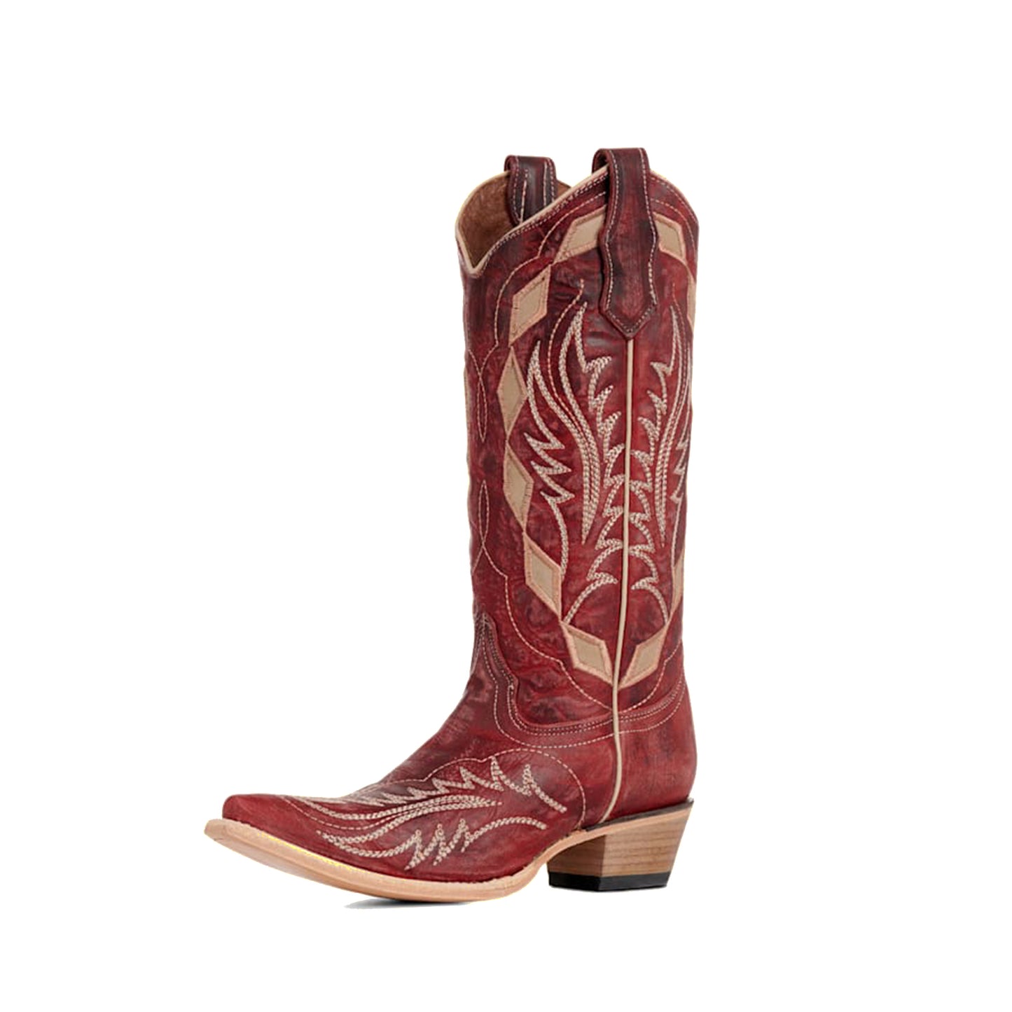 Dark Red Snip-Toe Embroidery And Inlay Mid Calf Cowgirl Boots
