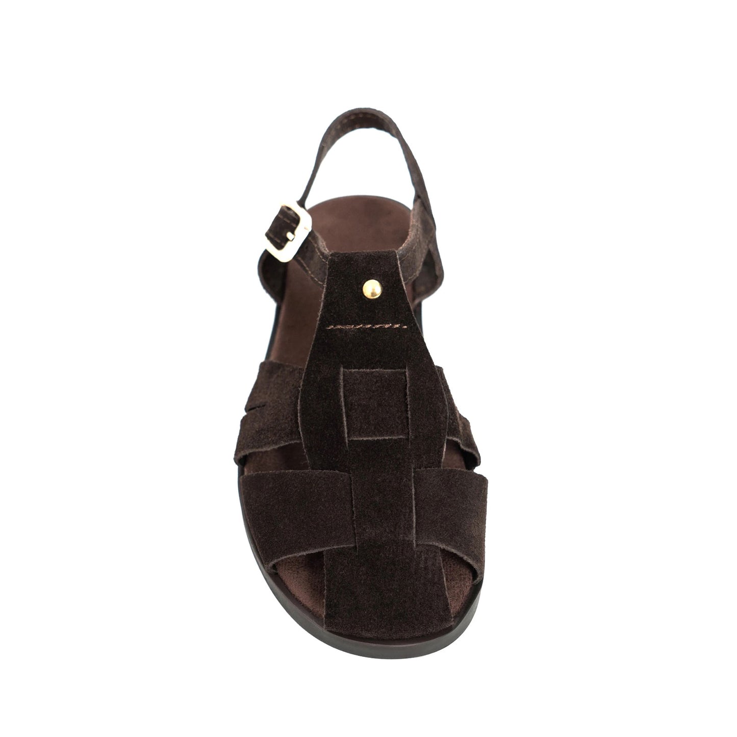 Coffee Cow Suede Round-Toe Caged Detail Buckle Sandals Flats