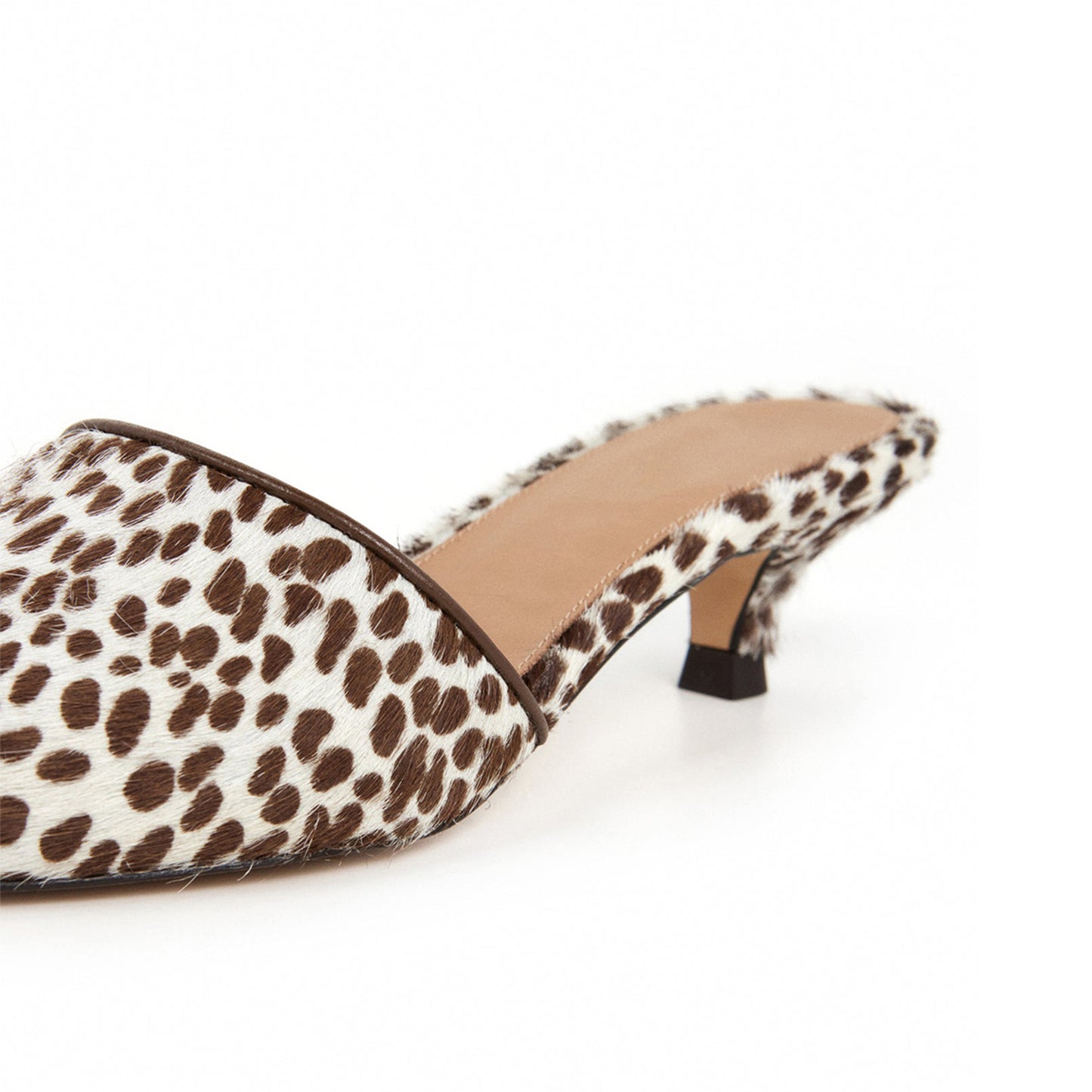 Cow Print Pointed-Toe Slip-On Backless Kitten Heels