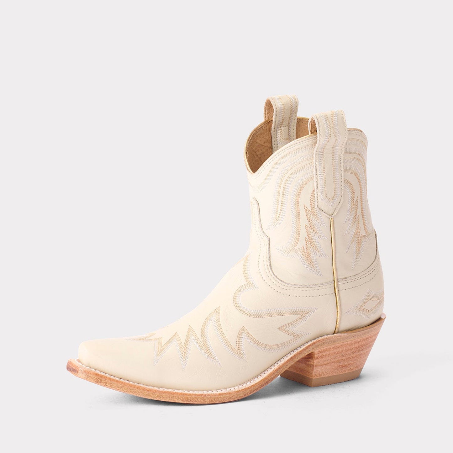 Cream Snip-Toe Delicate Embroidery Western Ankle Cowgirl Boots