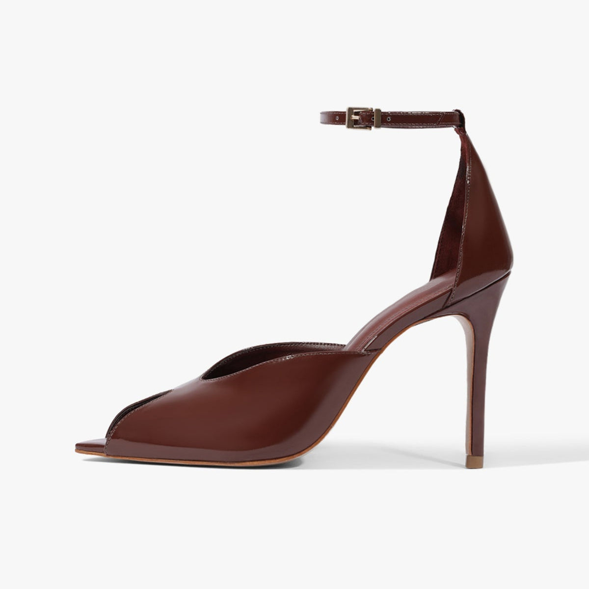 Patent Burgundy Peep Pointed-Toe Chic Ankle Strap Slip-On High Heels