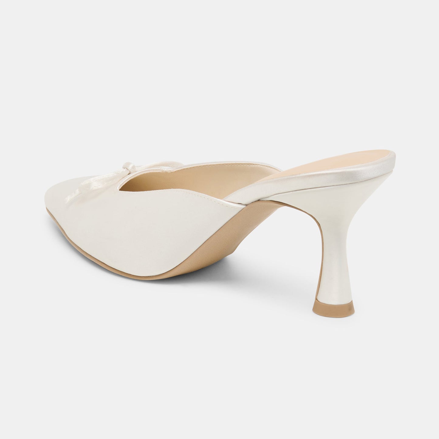 White Satin Pointed-Toe Stylish Front Bow Backless High Heels