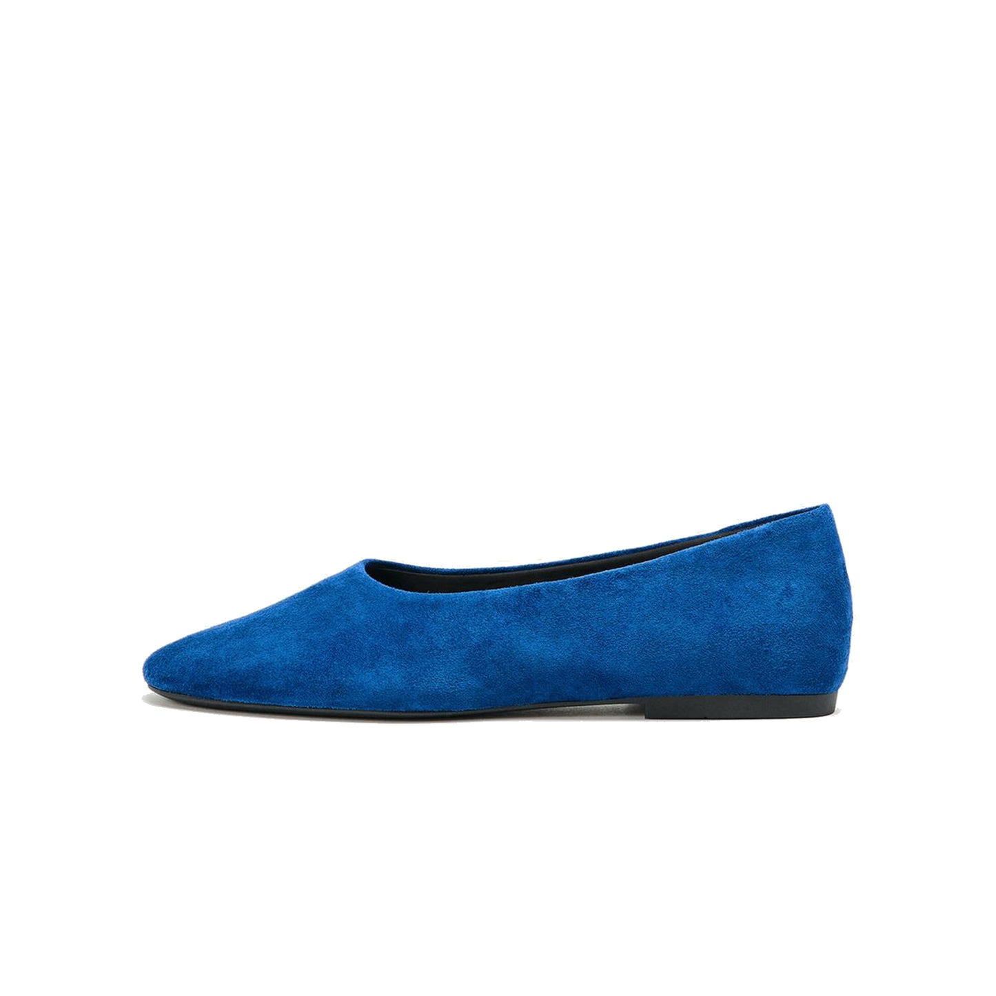 Blue Faux Suede Round-Toe V-Neckline Ballet Flats