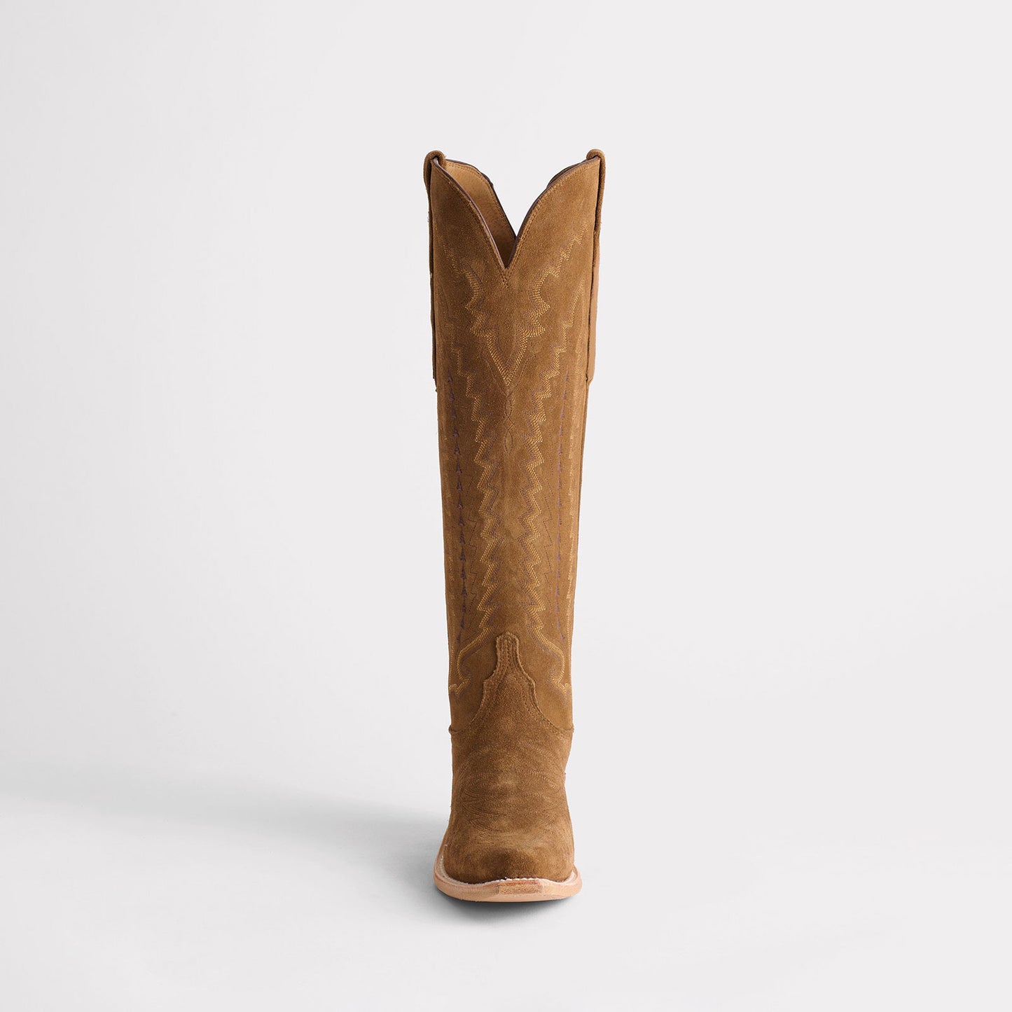 Coffee Faux Suede Snip-Toe Western Embroidery Wide Calf Knee High Chic Cowgirl Boots
