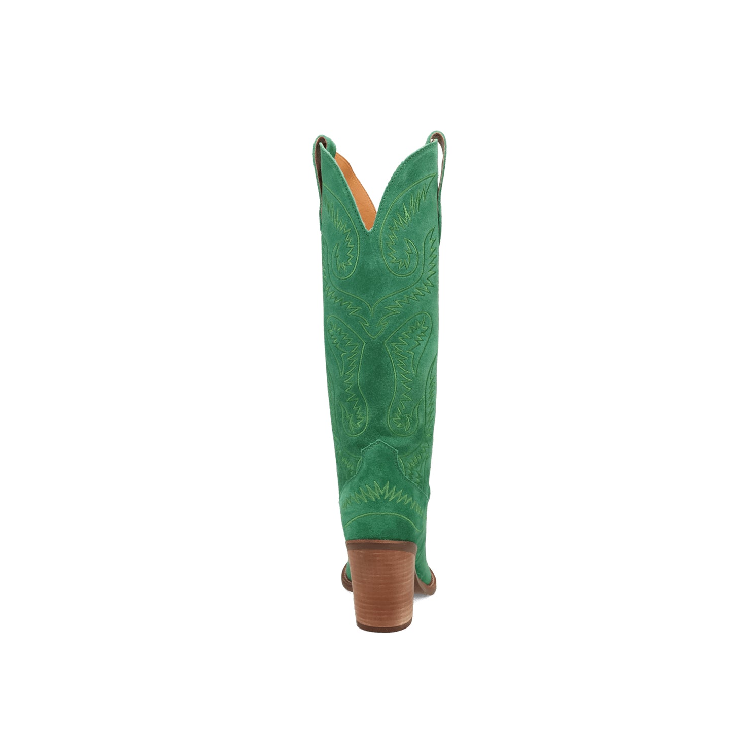 Green Faux Suede Snip-Toe Lively Embroidery Wide Calf Knee High Cowgirl Boots