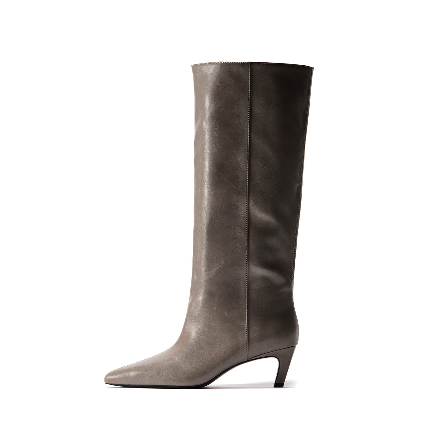 Gray Pointed-Toe Sleek Wide Calf Knee High Stiletto Boots