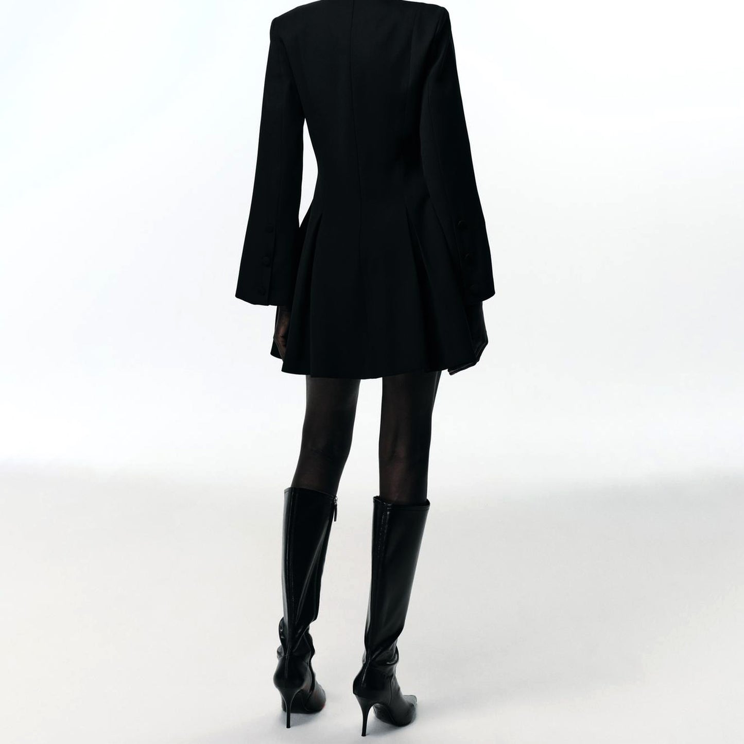 Black Pointed-Toe Side Full-Zip Chic Knee High Stiletto Boots