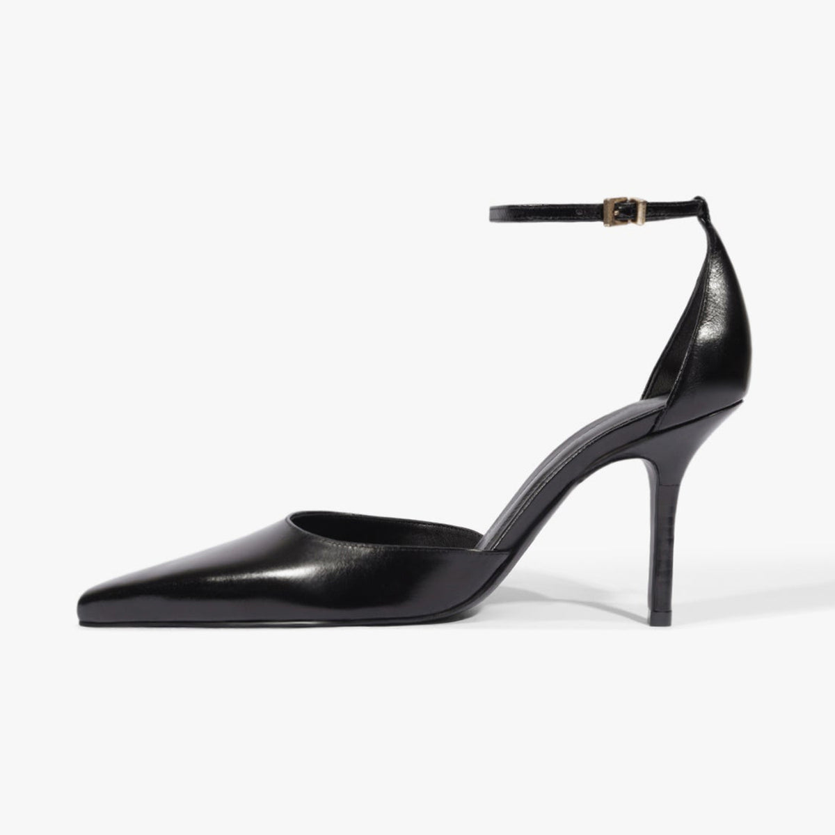 Black Vegan Leather Pointed-Toe Chic Ankle Strap Slip-On High Heels