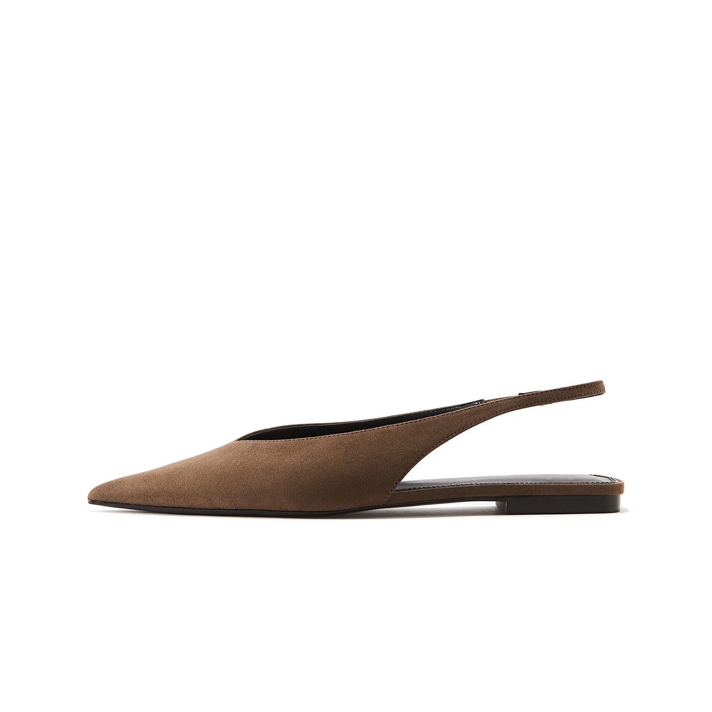Dark Beige Faux Suede Pointed-Toe Slingback Flats