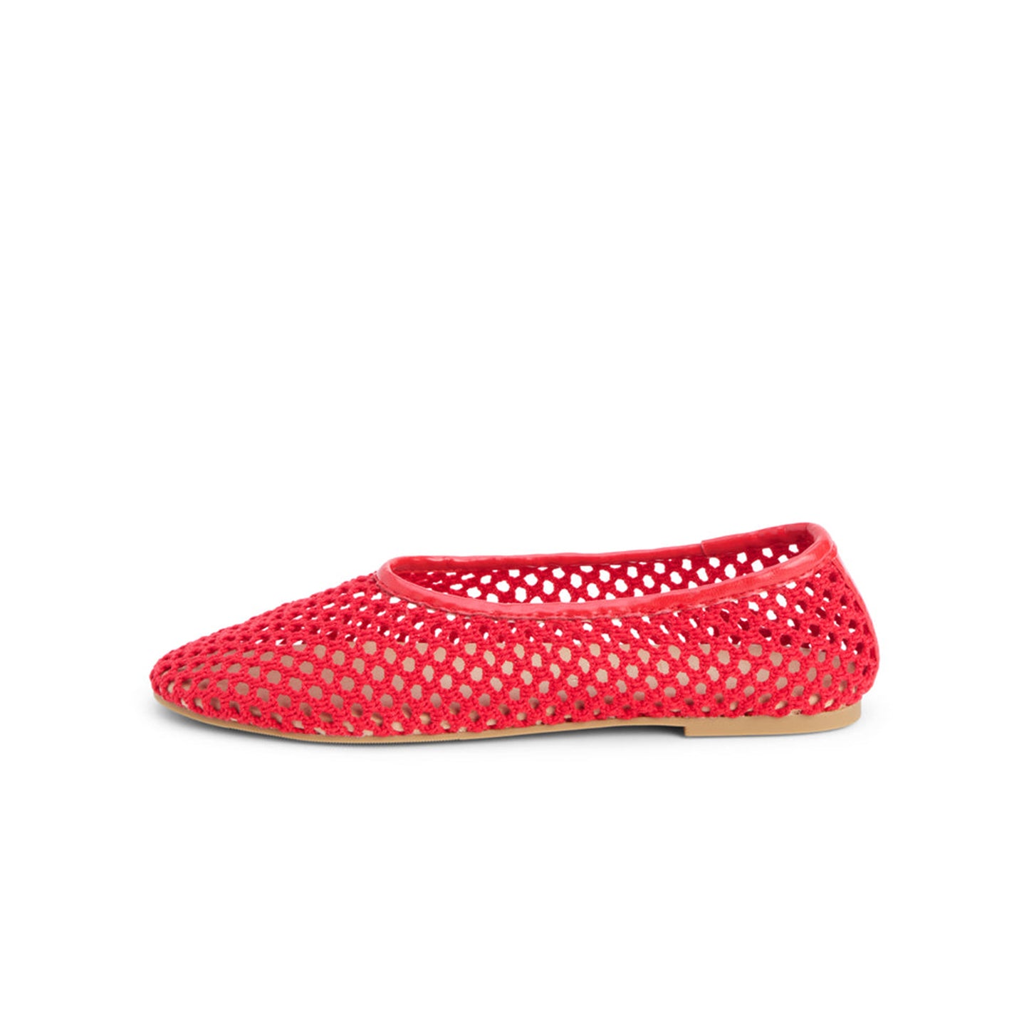 Red Woven Vegan Leather Round-Toe Slip-On Stylish Flats