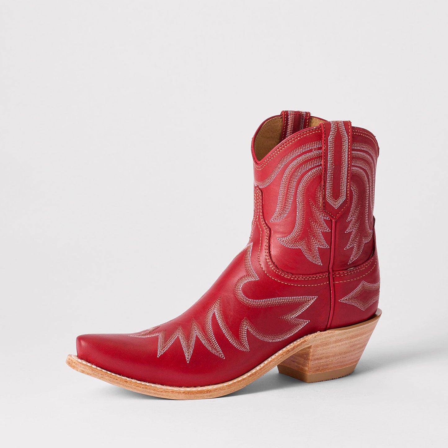 Red Snip-Toe Delicate Embroidery Western Ankle Cowgirl Boots